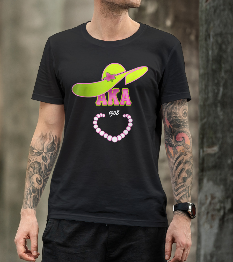 AKA 1908 Pink Green Hat Pearl Necklace Mens Fashion Paraphernalia T-Shirt