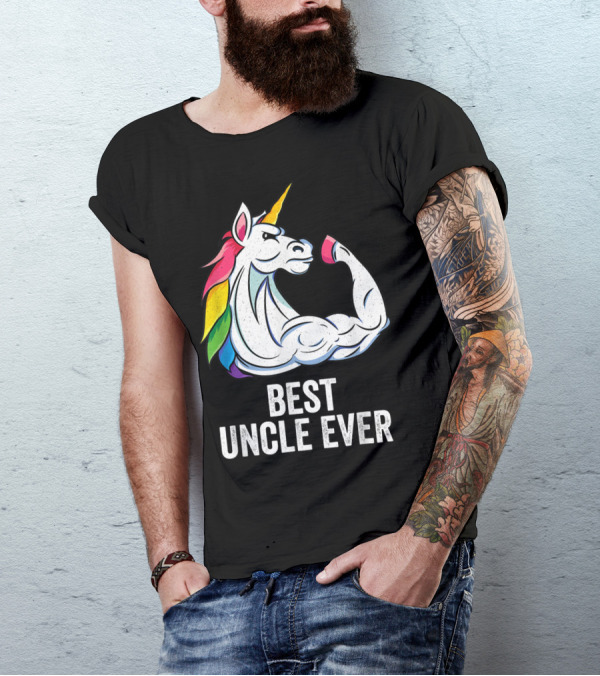 Mens Cute Unicorn Best Uncle Ever Fun T-Shirt