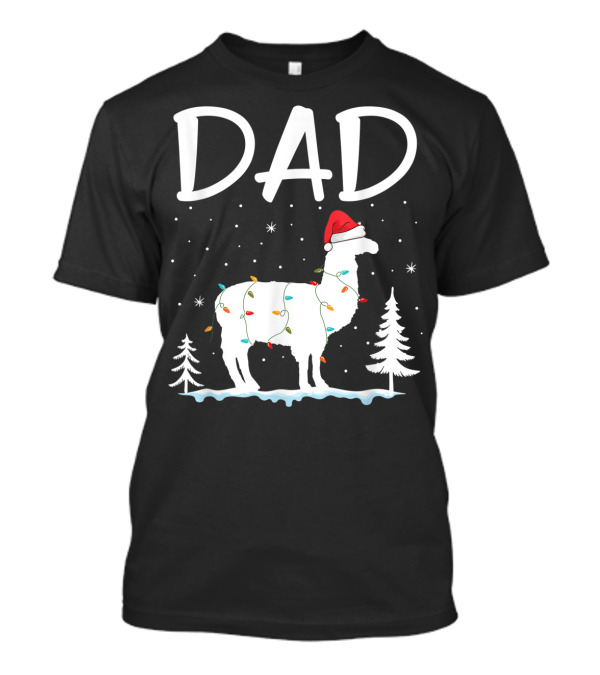 Dad Christmas Llama With Santa Hat And Lights T-Shirt