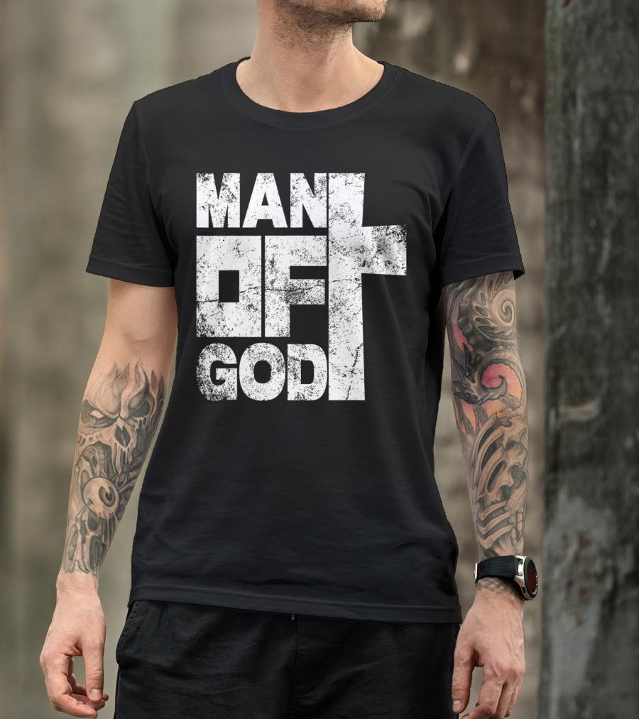 MAN OF GOD Text With Cross T-Shirt