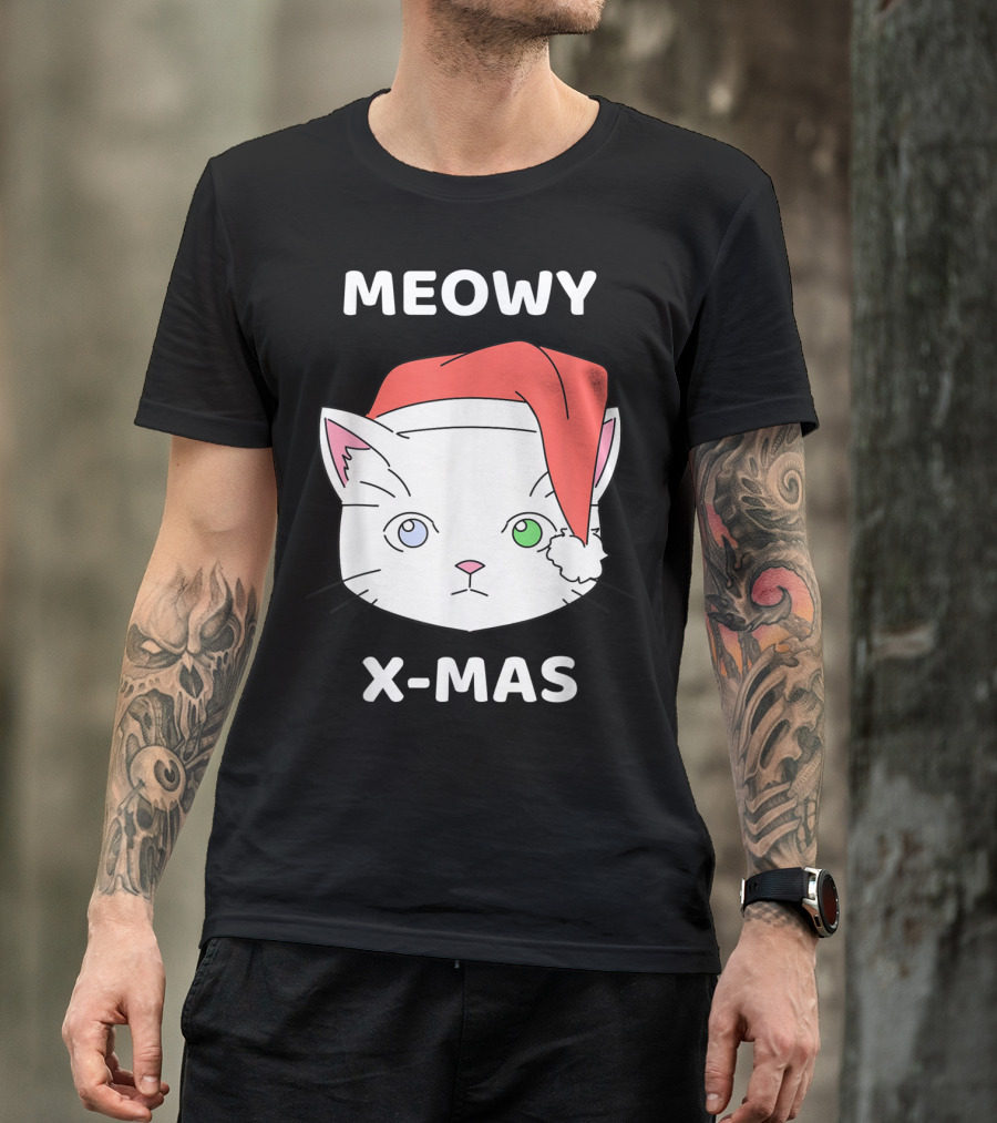 Meowy X-Mas Santa Hat Cute Cat Merry Christmas T-Shirt