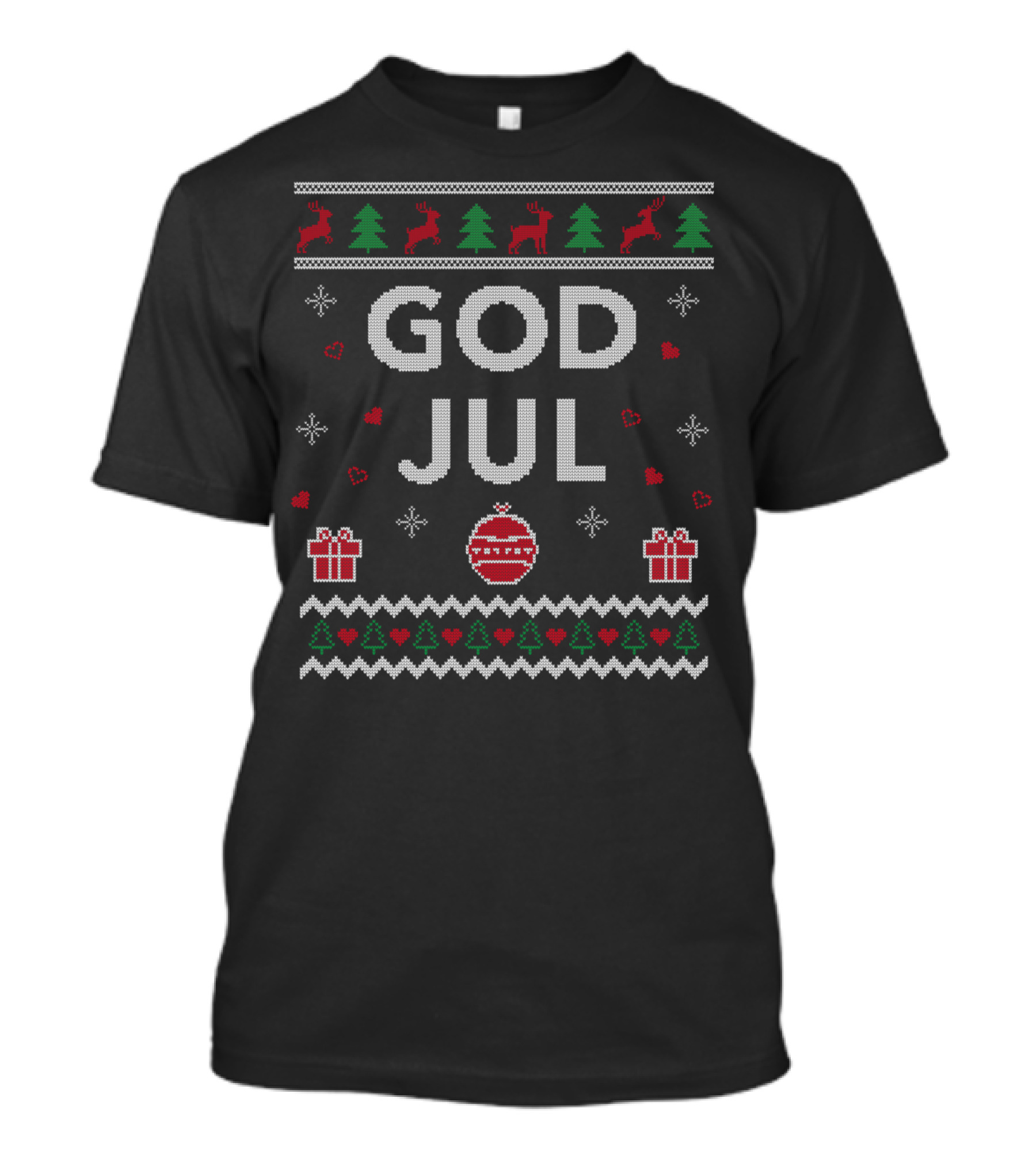 God Jul Swedish Christmas Reindeer Trees Gifts Nordic T-Shirt