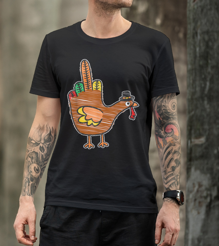 Middle Finger Turkey Kids Thanksgiving Bird Cartoon T-Shirt