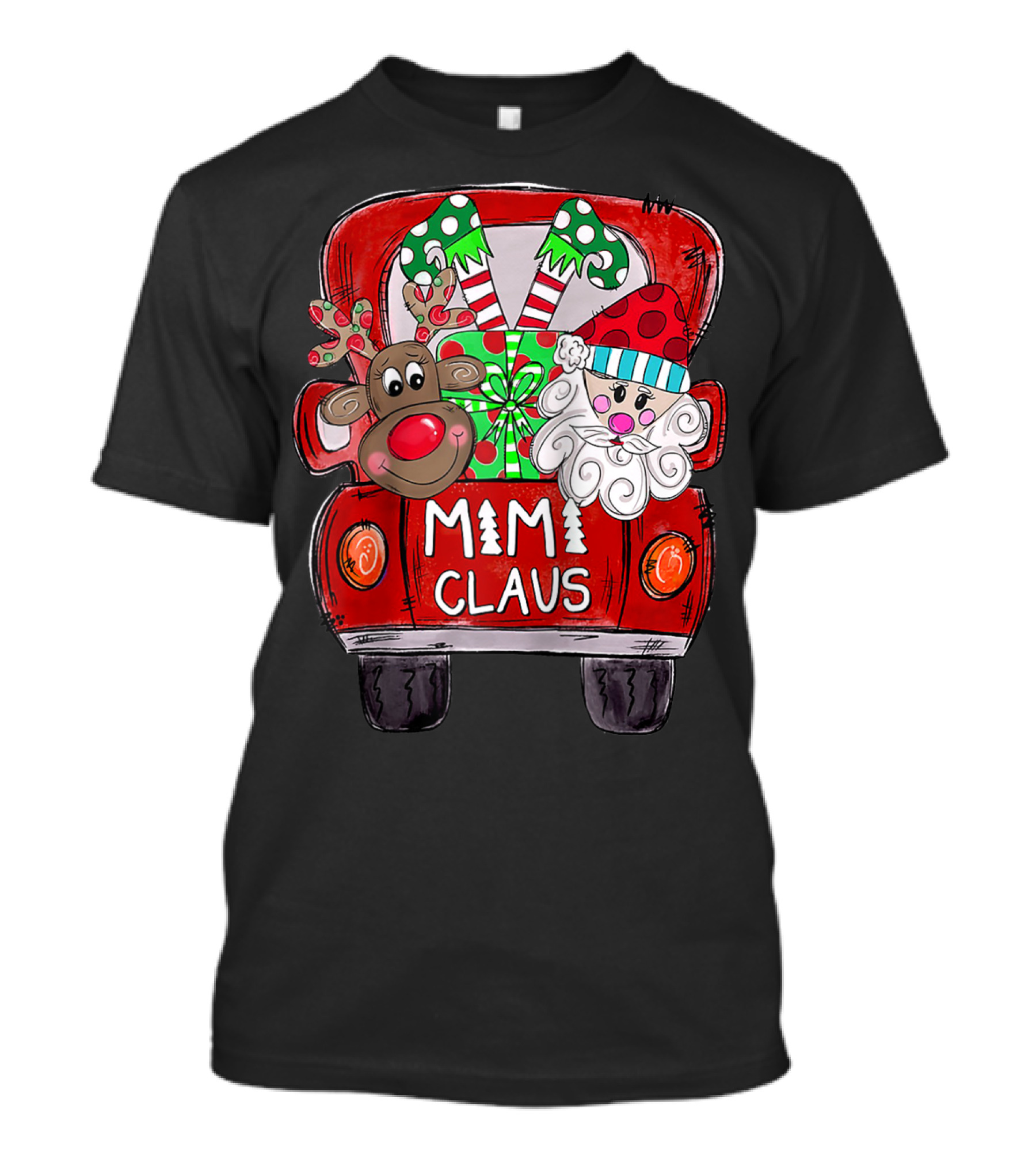 Mimi Claus Santa Car Red Truck With Reindeer And Gifts T-Shirt