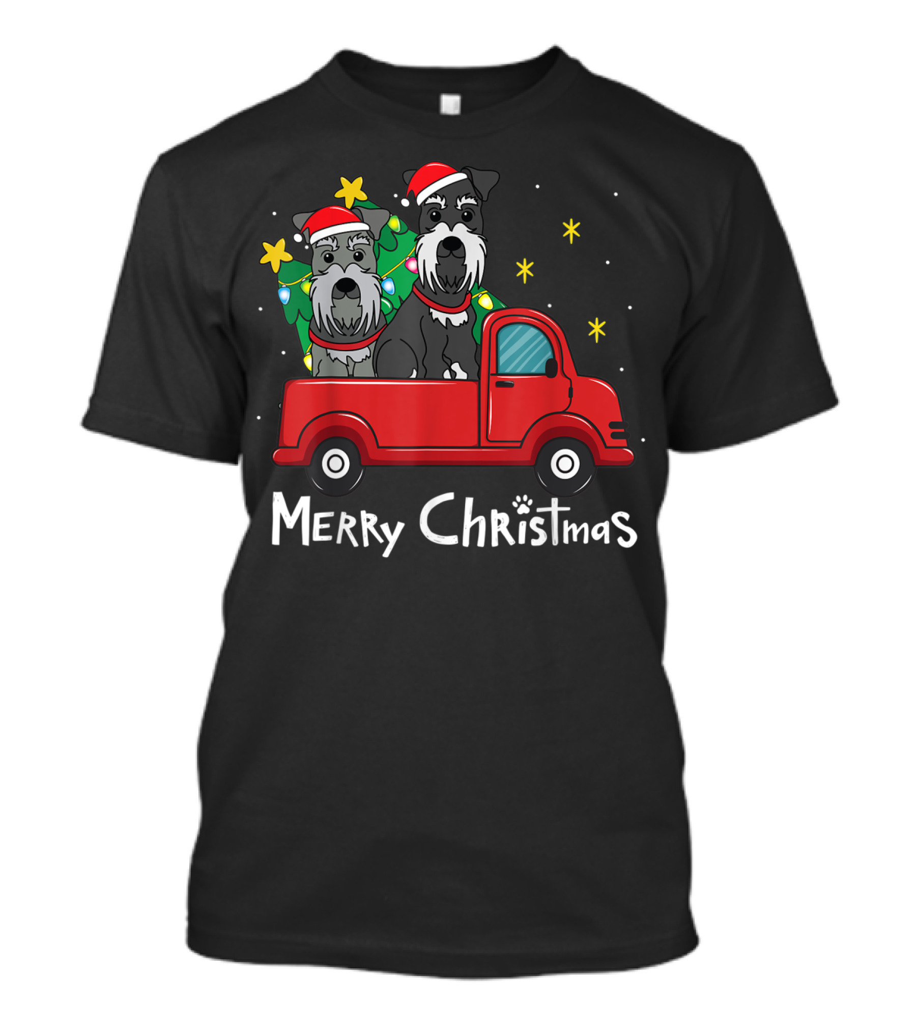 Merry Christmas Miniature Schnauzer Holiday Truck With Tree T-Shirt