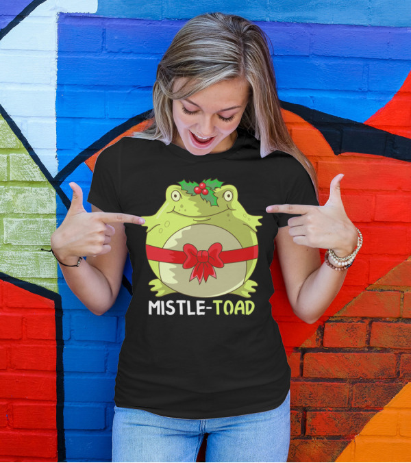Mistletoad Holiday Toad With Mistletoe And Bow T-Shirt