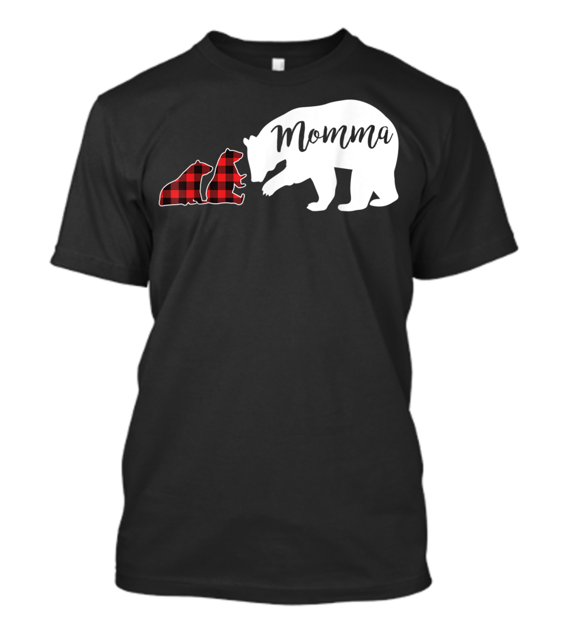 Momma Bear Momma Two Cubs Red Plaid T-Shirt