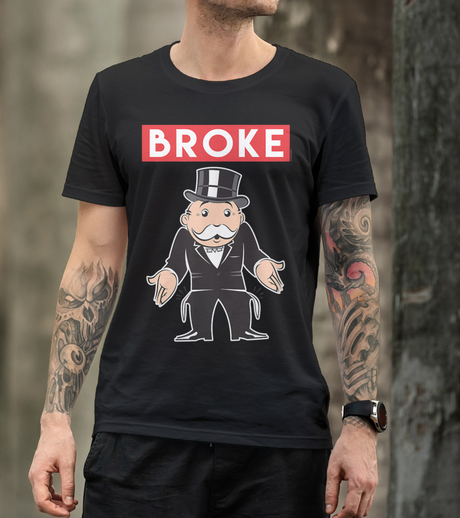 Monopoly Broke Mr Monopoly Empty Pockets Iconic Board Game Character T-Shirt