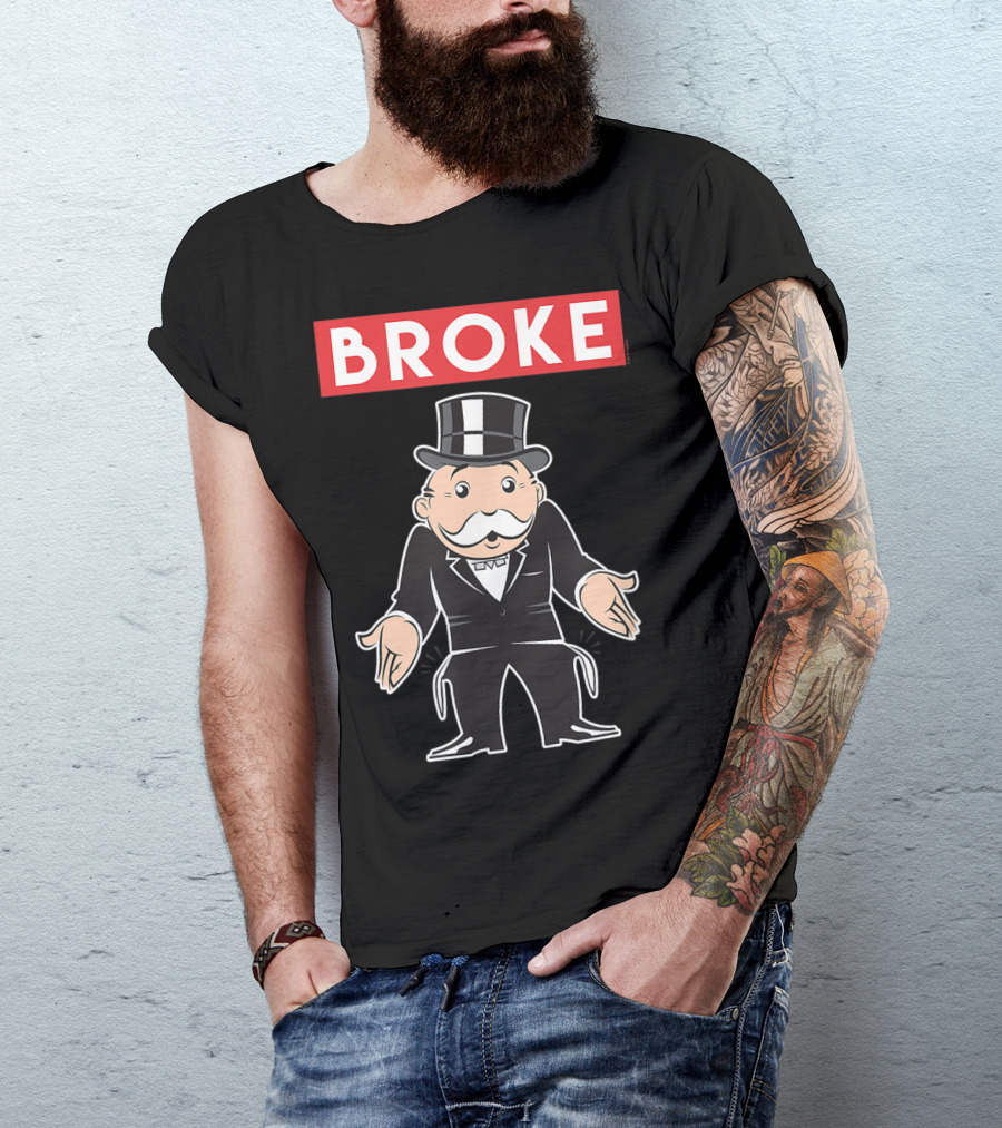 Monopoly Broke Mr Monopoly Empty Pockets Iconic Board Game Character T-Shirt