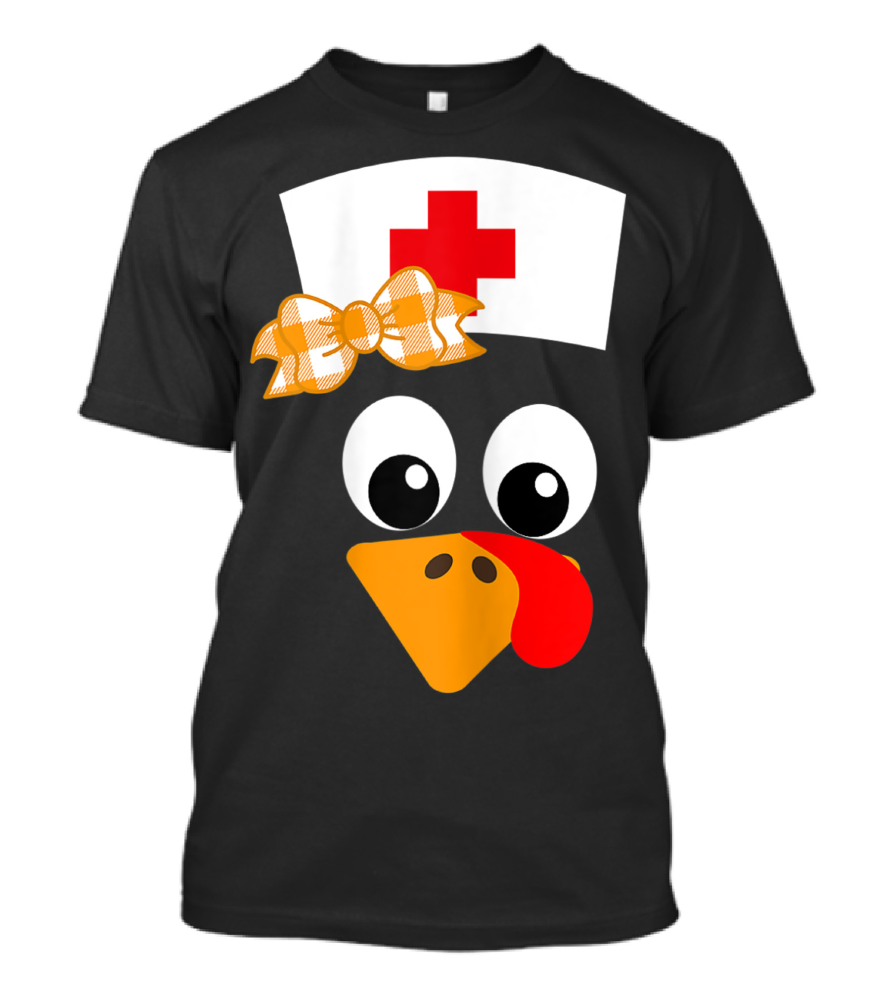 Nurse Turkey Thanksgiving Scrubs Tops With Nurse Hat And Orange Bow Tie T-Shirt