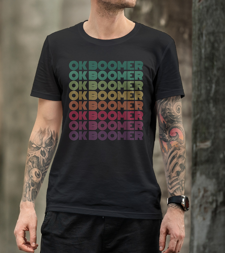 OK Boomer Colorful Retro Repeating Text T-Shirt