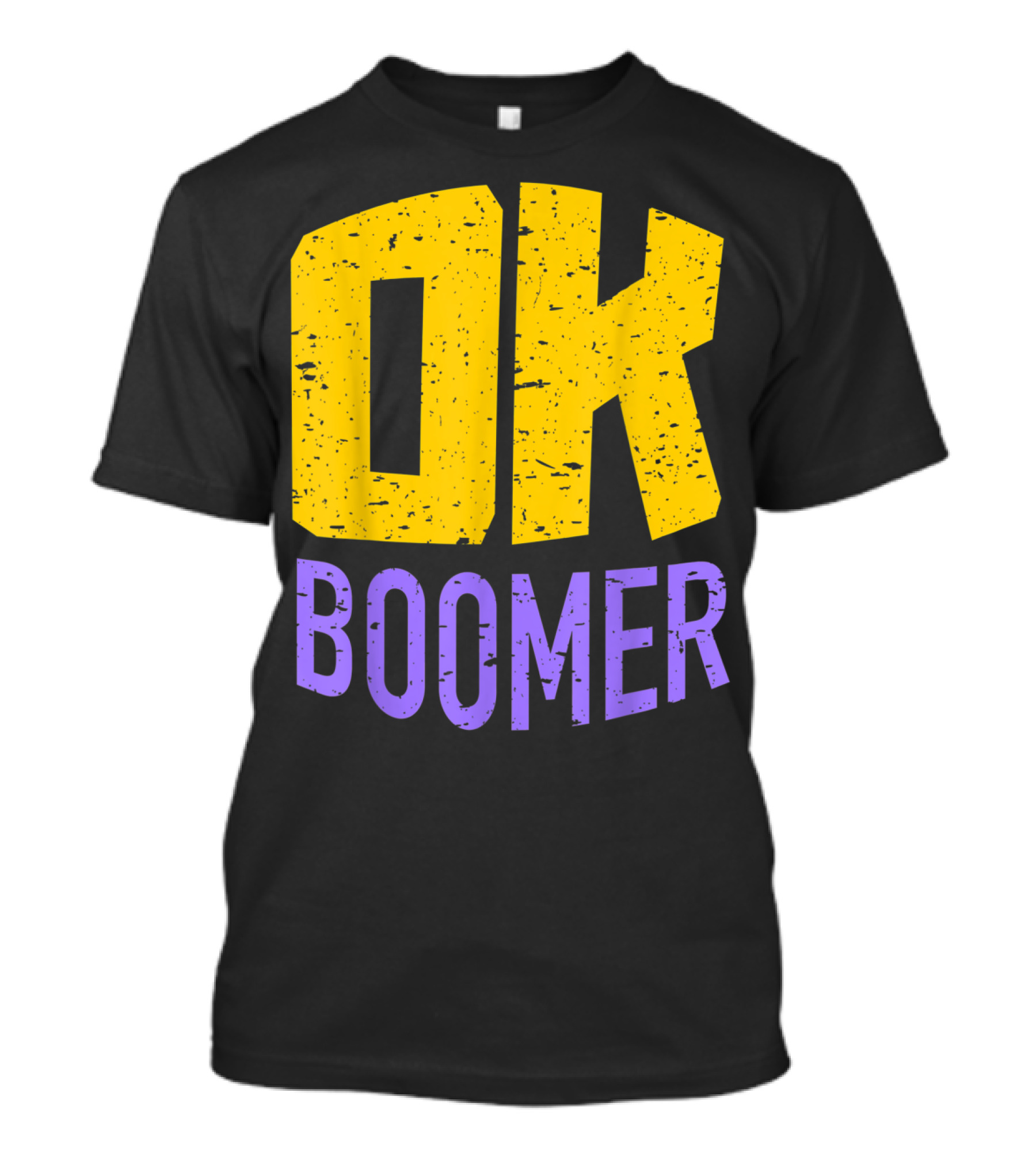 Ok Boomer Huge Text Millennial Generation Bold Yellow Purple Distressed Letters T-Shirt