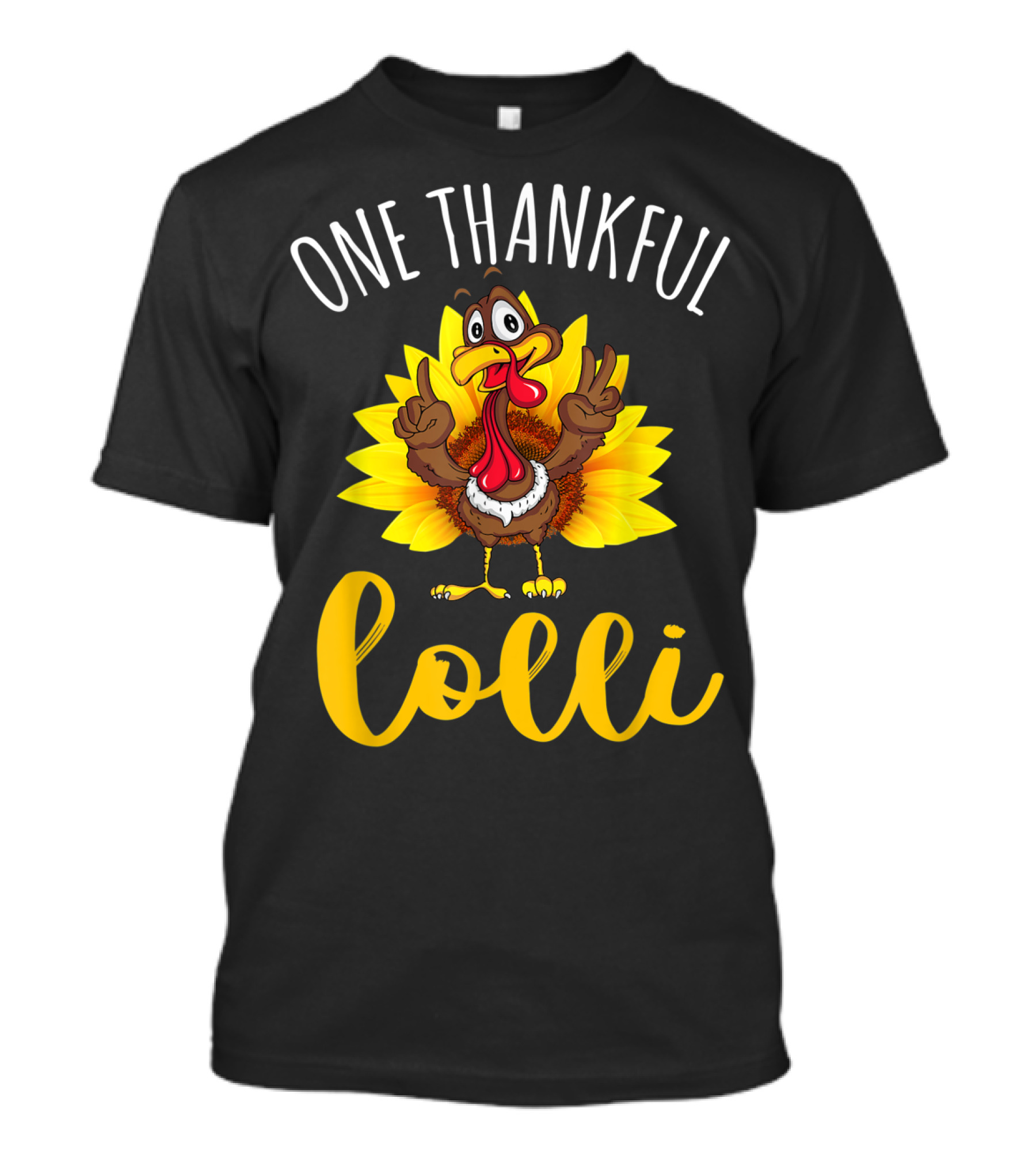 One Thankful Lolli Turkey Sunflower Peace Gesture T-Shirt
