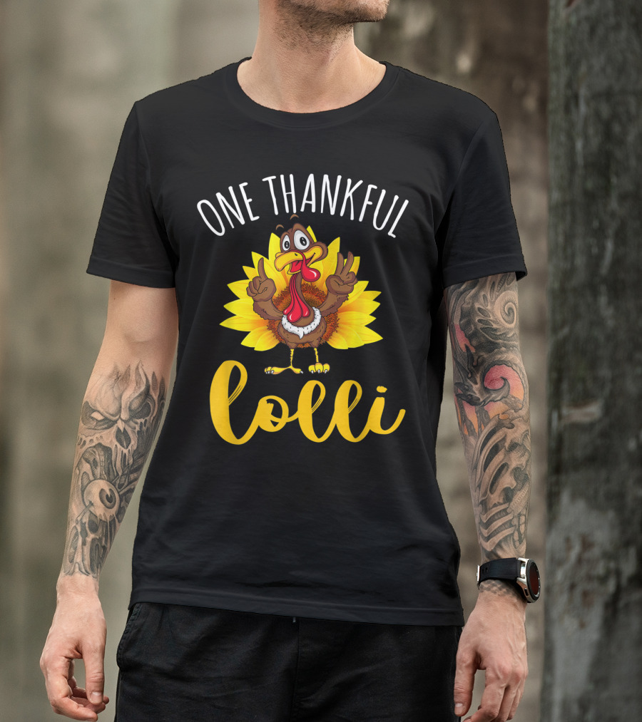 One Thankful Lolli Turkey Sunflower Peace Gesture T-Shirt