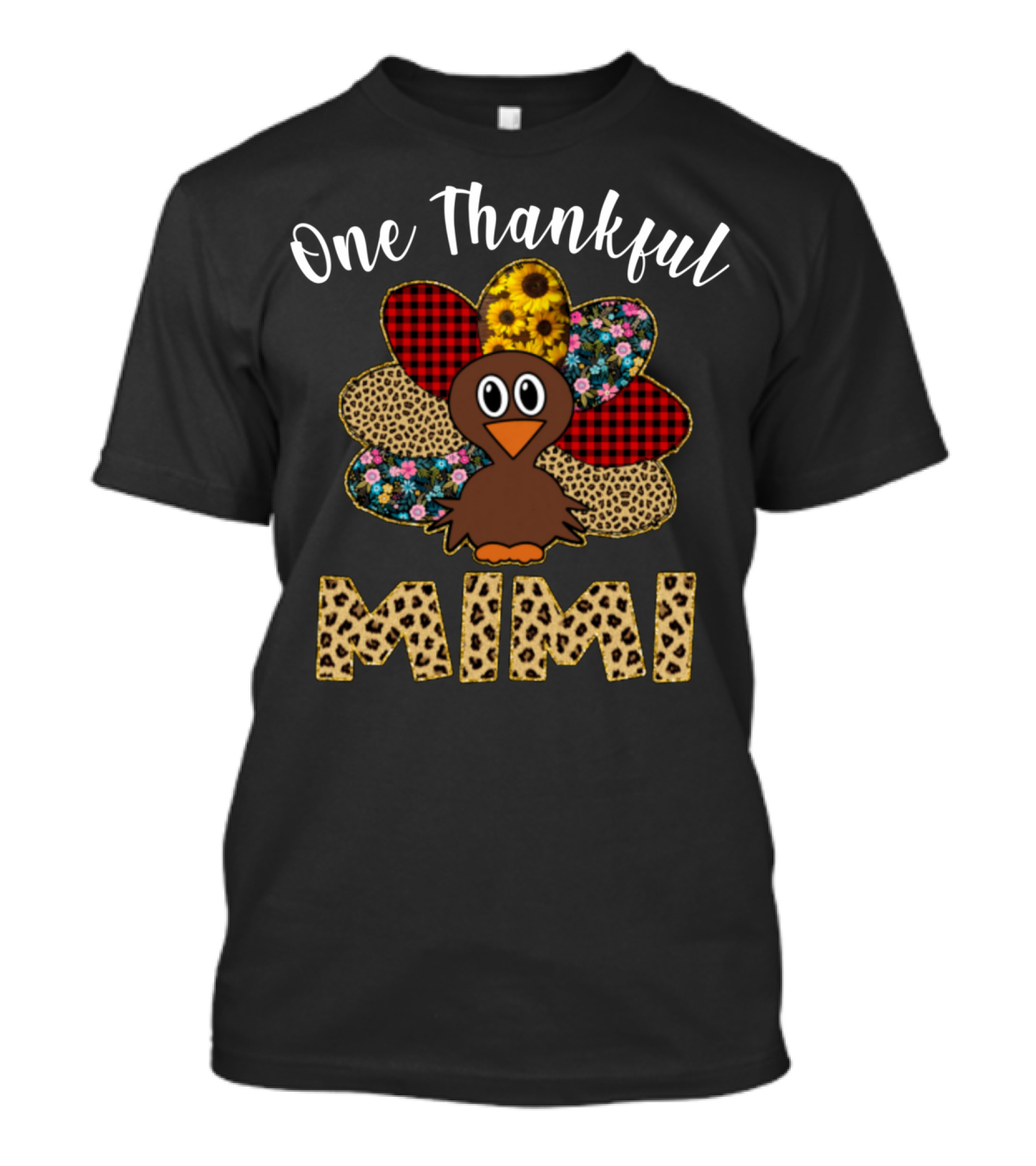 One Thankful Mimi Turkey With Sunflower And Plaid T-Shirt