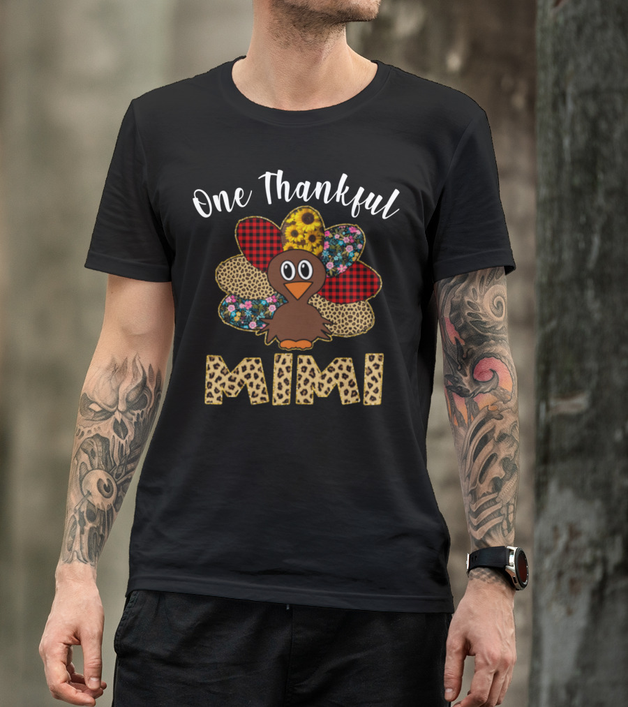 One Thankful Mimi Turkey With Sunflower And Plaid T-Shirt