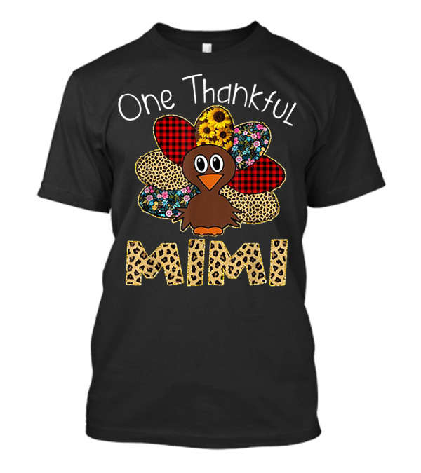 One Thankful Mimi Turkey Patchwork Thanksgiving Leopard Print T-Shirt