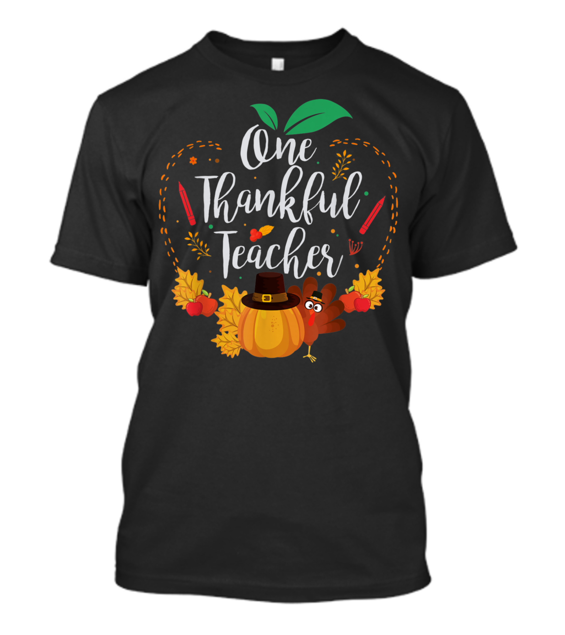 Thankful Teacher With Thanksgiving Turkey And Autumn Leaves T-Shirt