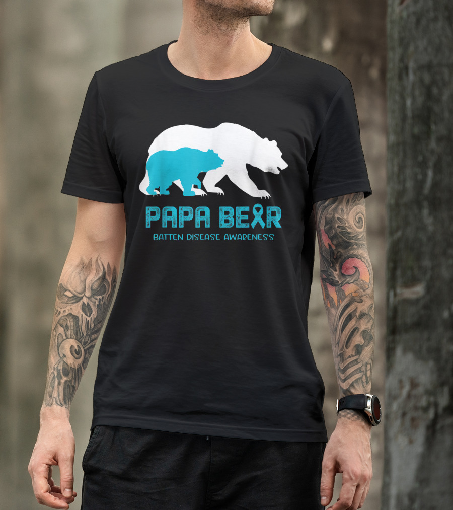 Papa Bear Batten Disease Awareness Ribbon And Bear T-Shirt