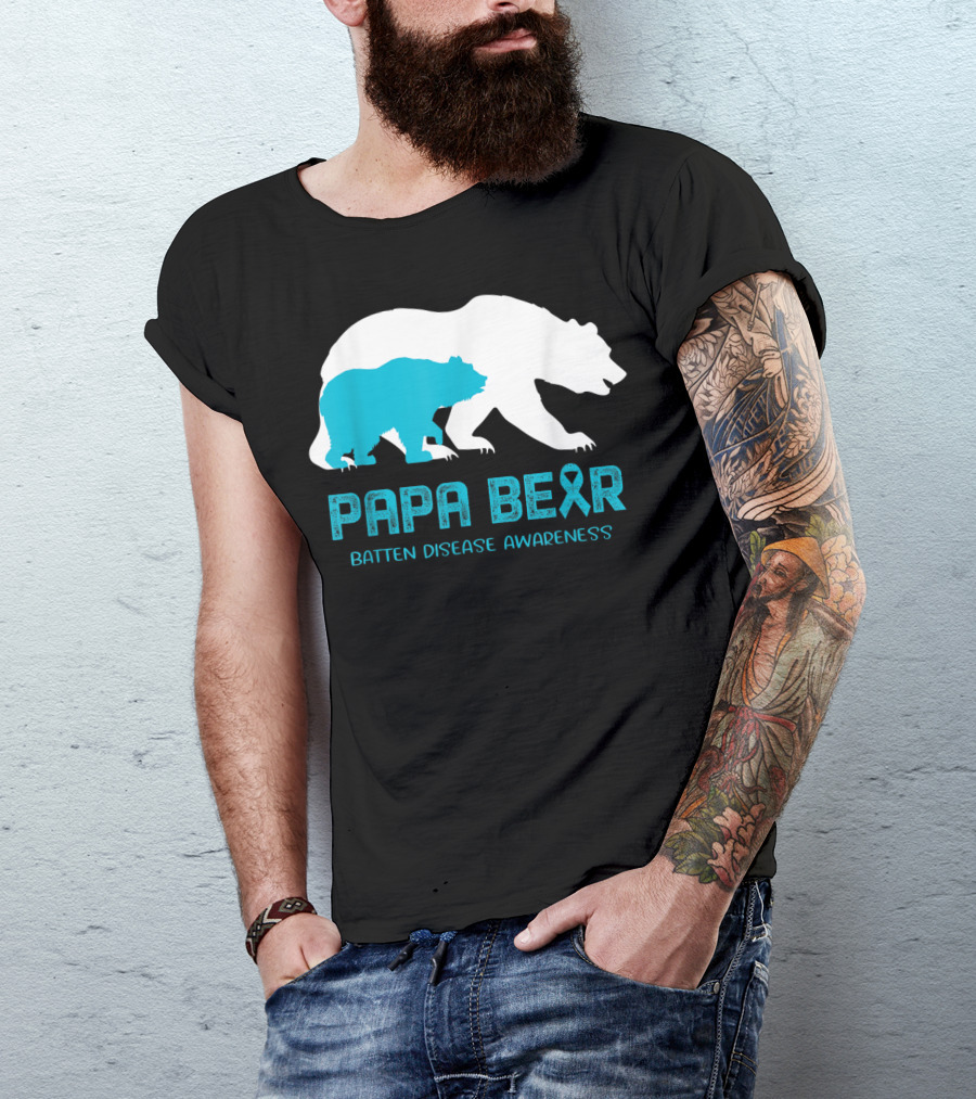 Papa Bear Batten Disease Awareness Ribbon And Bear T-Shirt