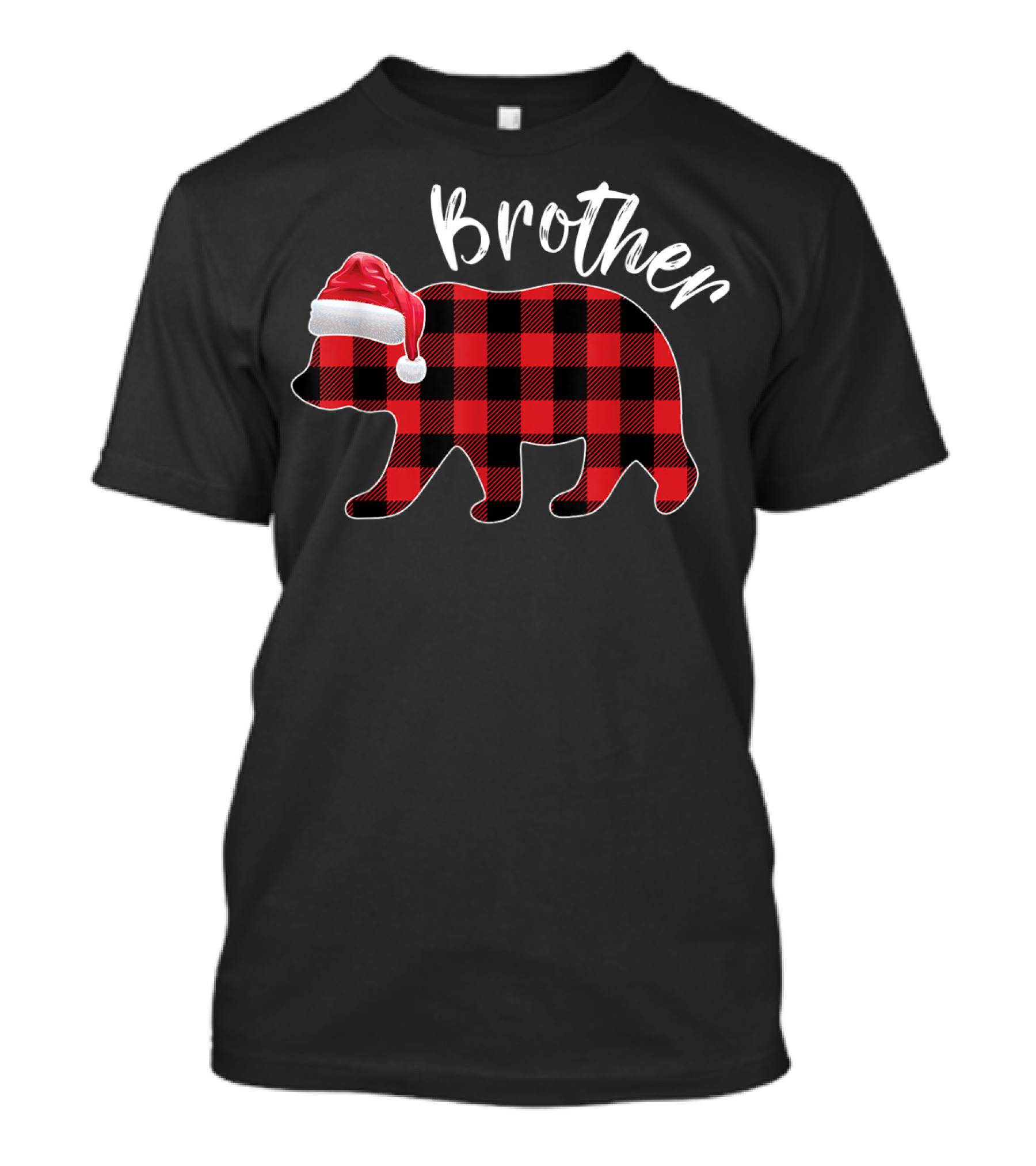 Brother Red Plaid Bear Santa Hat T-Shirt