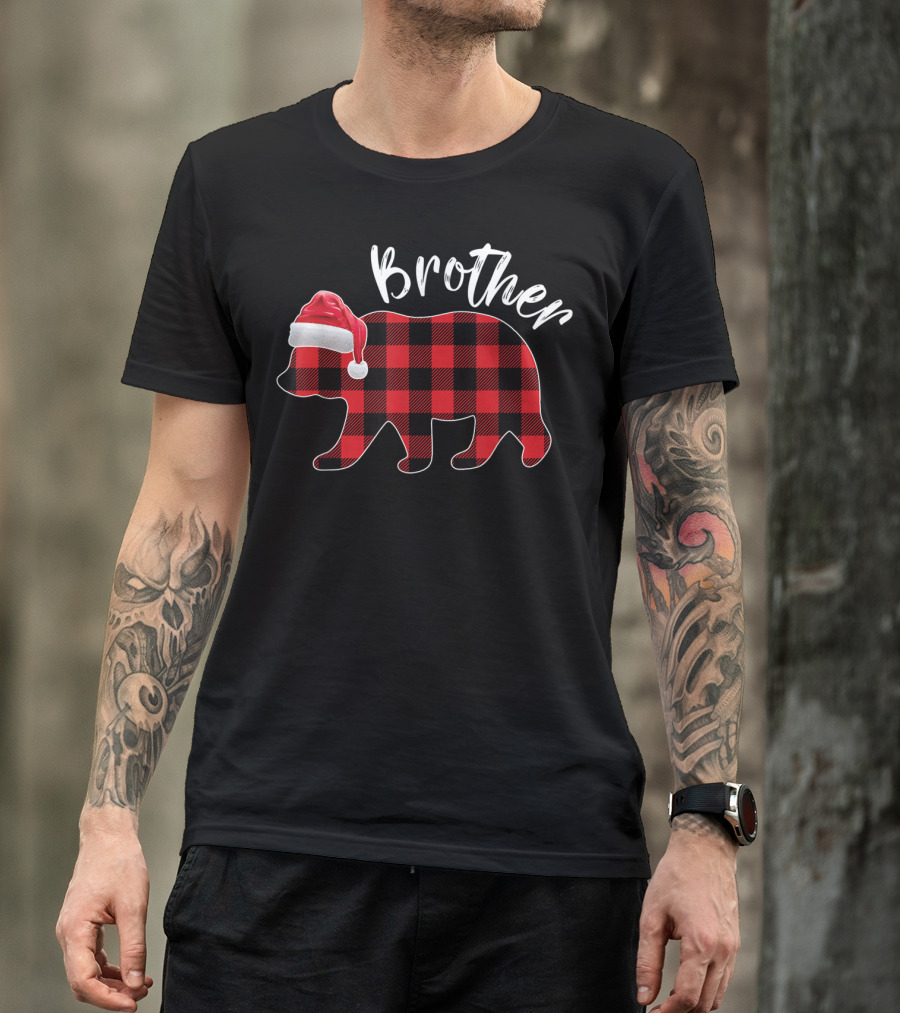 Brother Red Plaid Bear Santa Hat T-Shirt