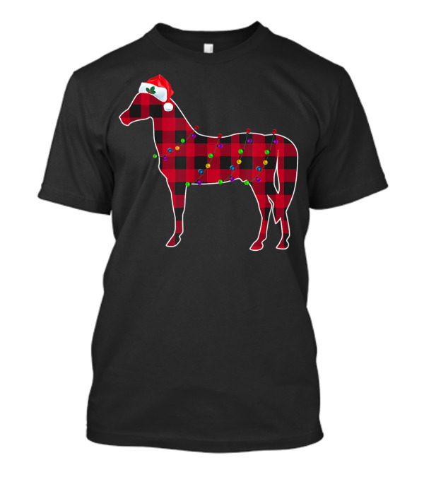 Red Plaid Horse With Christmas Lights And Santa Hat Buffalo T-Shirt