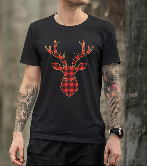 Red Plaid Buffalo Check Reindeer Family Matching Christmas Holiday T-Shirt