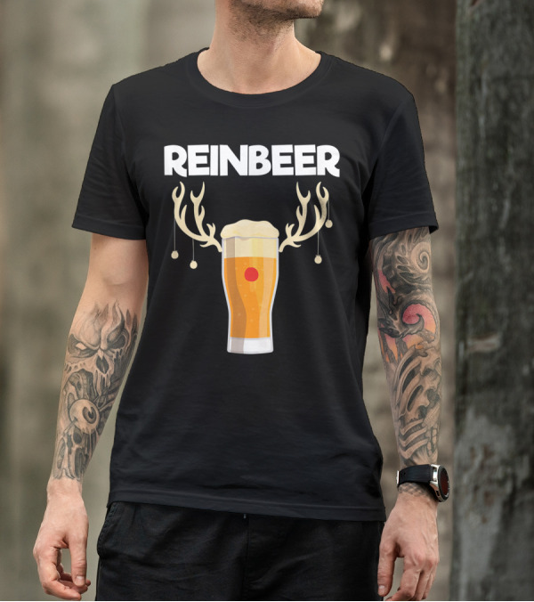 Reinbeer Santa Claus Reindeer Beer Antlers Festive Glass T-Shirt