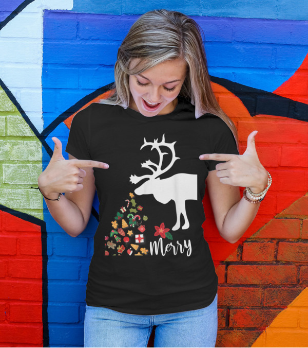 Reindeer Christmas Merry Holiday Icons Gifts Gingerbread Cookies T-Shirt
