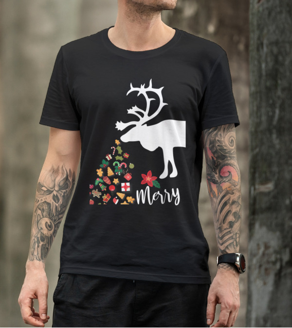 Reindeer Christmas Merry Holiday Icons Gifts Gingerbread Cookies T-Shirt