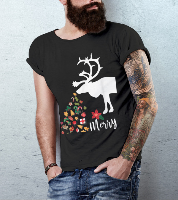 Reindeer Christmas Merry Holiday Icons Gifts Gingerbread Cookies T-Shirt