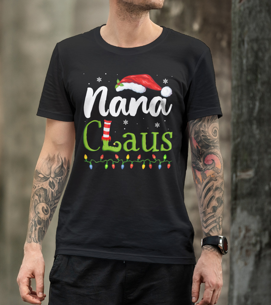 Nana Claus Funny Christmas Santa Hat Elf Shoe Lights T-Shirt