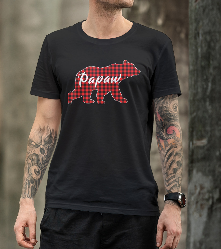 Papaw Buffalo Plaid Bear Christmas Day T-Shirt