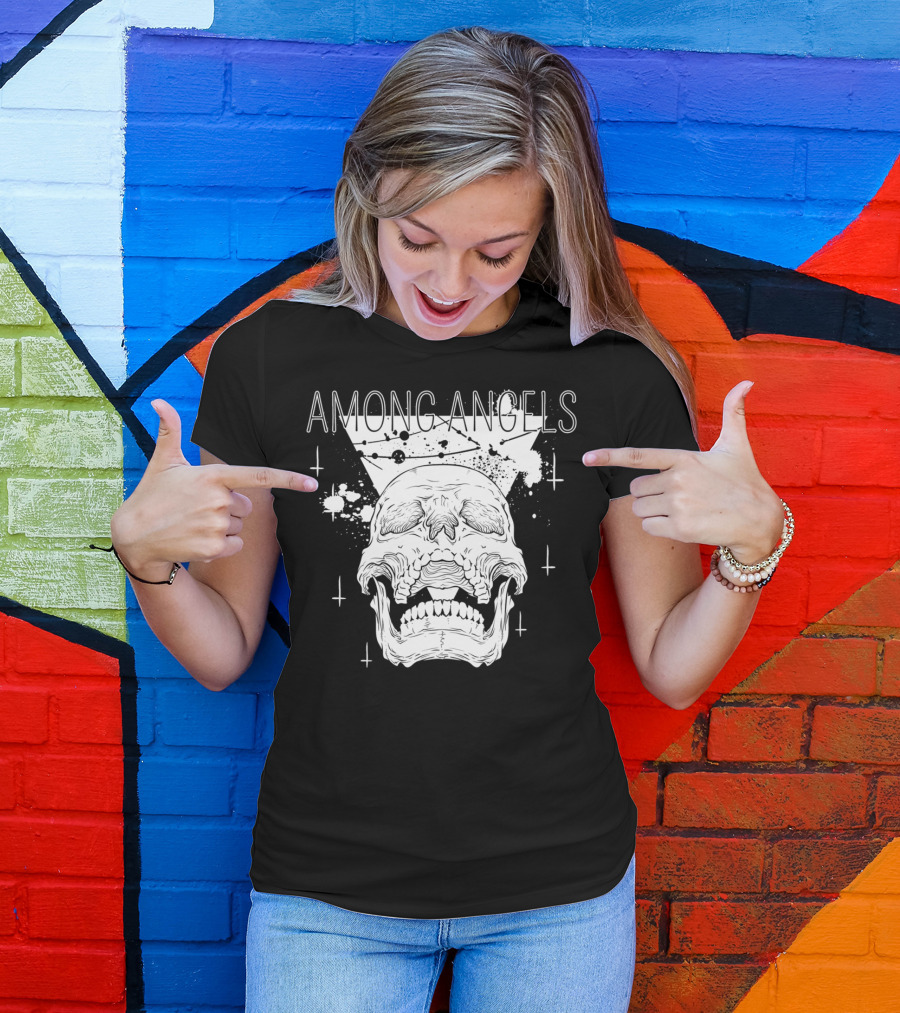 Among Angels Skull Gothic Pastel Goth Grunge Starry Splatter T-Shirt