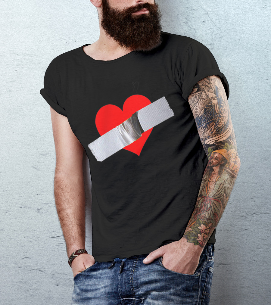 Banana Art Inspiration Heart Banding With Duct Tape On Red Heart Background T-Shirt