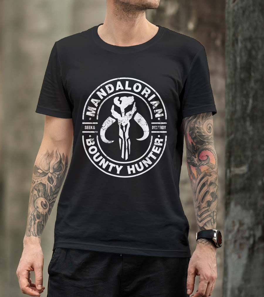 Mandalorian Bounty Hunter Seek And Destroy Faded T-Shirt