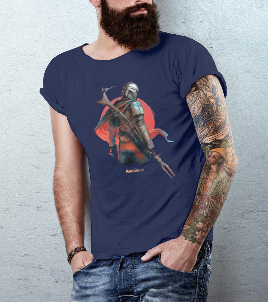 Mandalorian Warrior In Front Of Red Sun T-Shirt