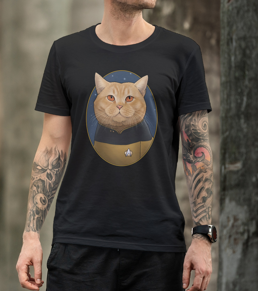 Star Trek O'Brien Cat In Uniform With Starry Background T-Shirt