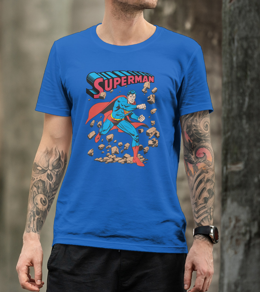 Superman Breaking Rocks In Classic Pose T-Shirt