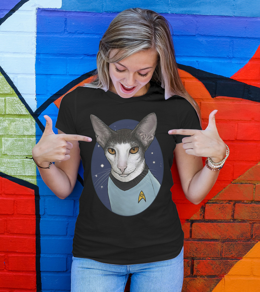 Star Trek Spock Cat With Starfleet Uniform And Vulcan Ears T-Shirt