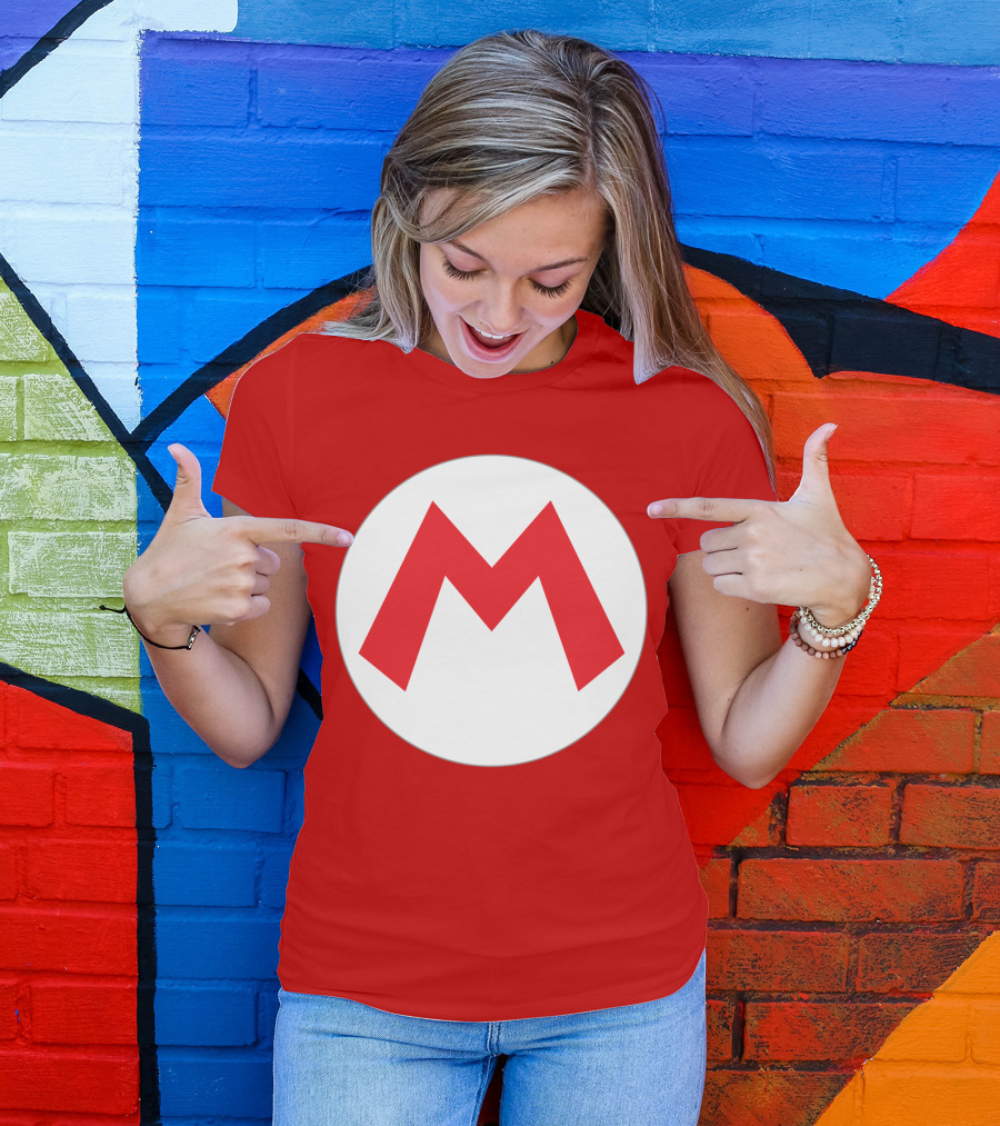 Super Mario Icon Red M On White Circle T-Shirt