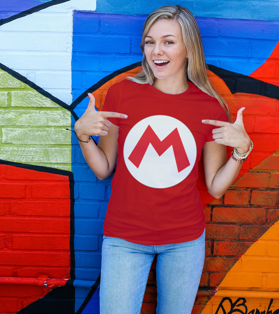 Super Mario Icon Red M On White Circle T-Shirt