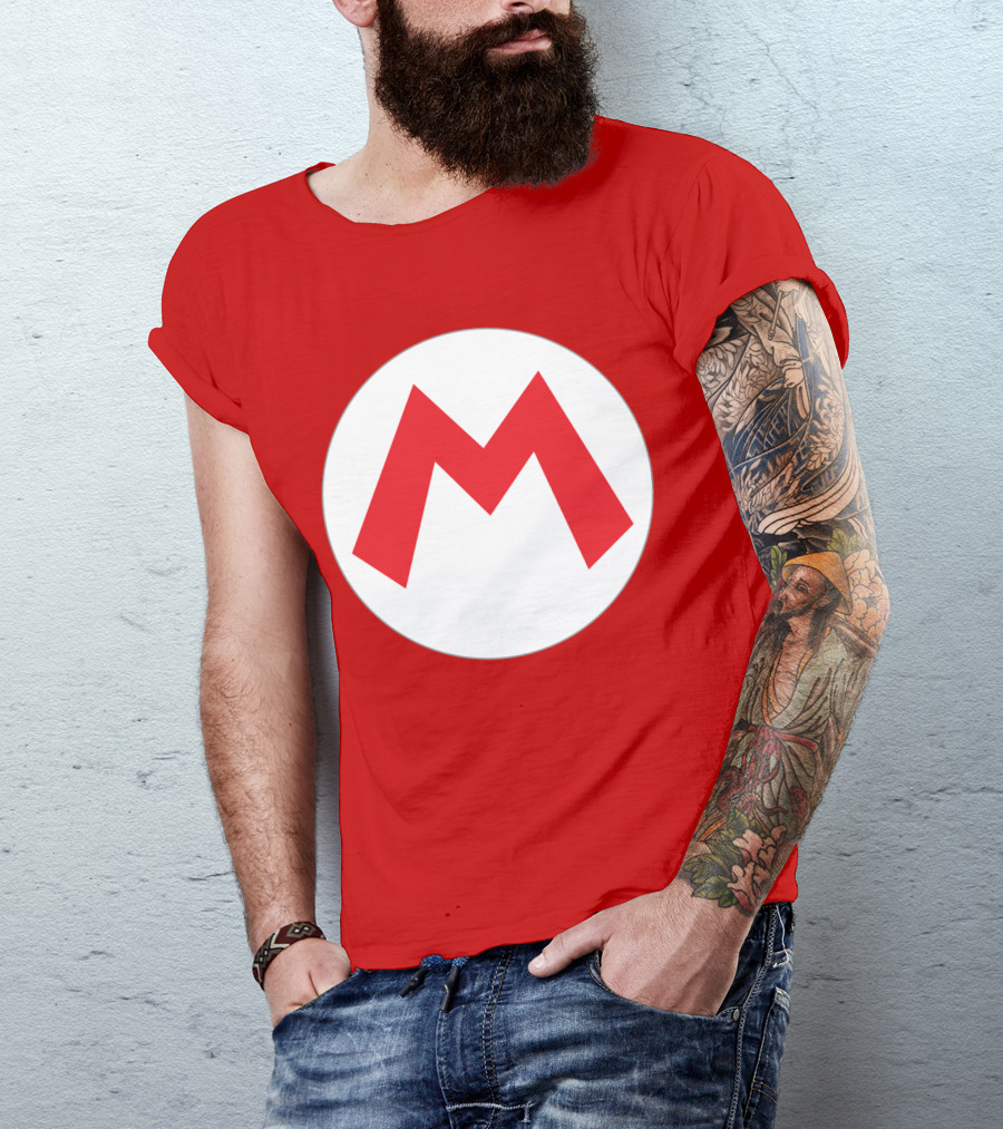 Super Mario Icon Red M On White Circle T-Shirt