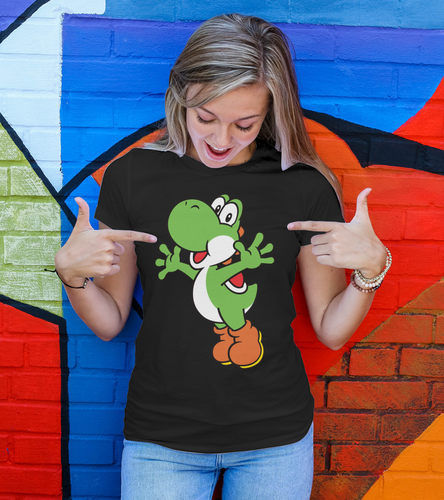 Yoshi Jump Green Dinosaur Iconic Character Image T-Shirt