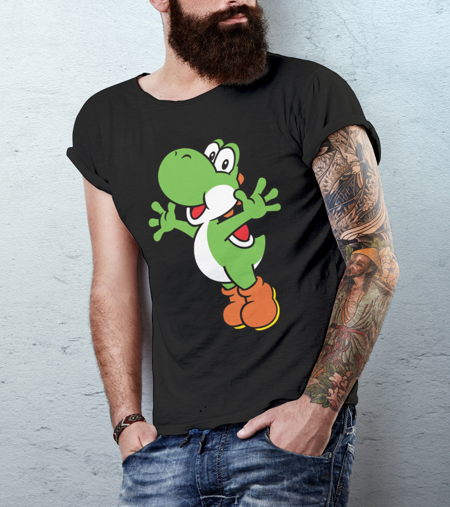 Yoshi Jump Green Dinosaur Iconic Character Image T-Shirt