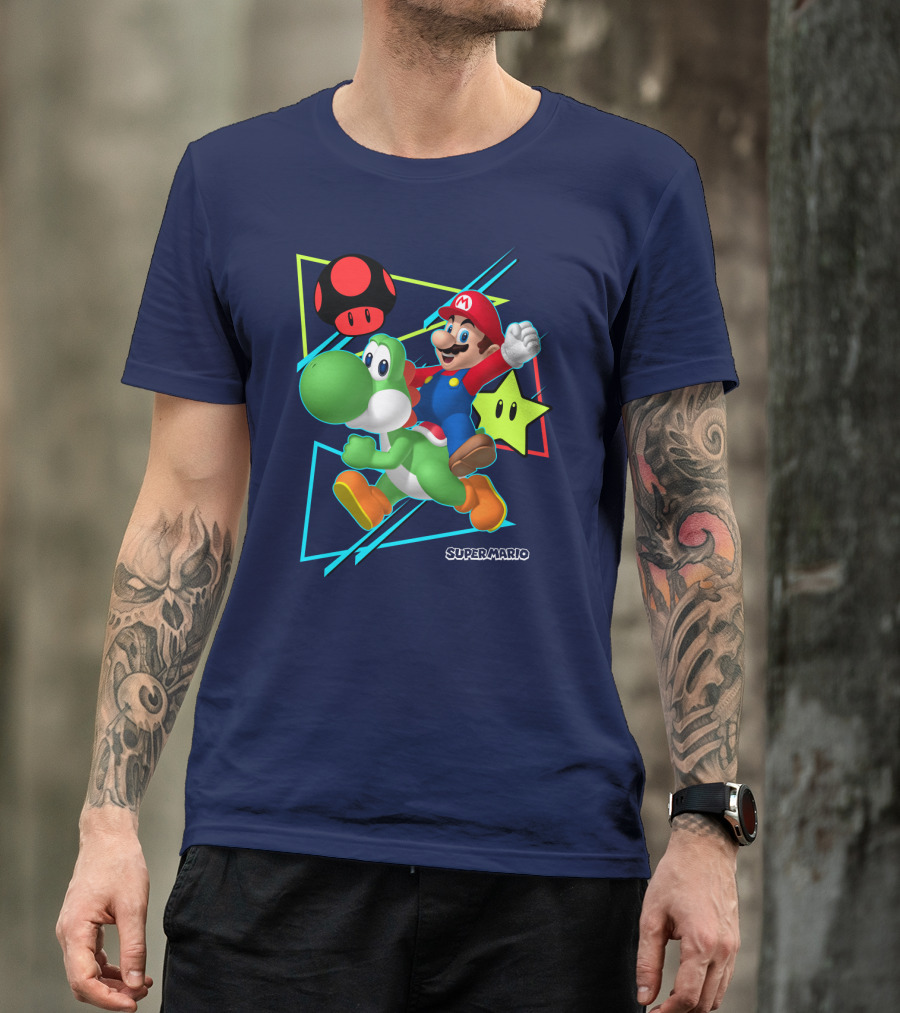Super Mario Yoshi Adventure With Red Mushroom And Star T-Shirt