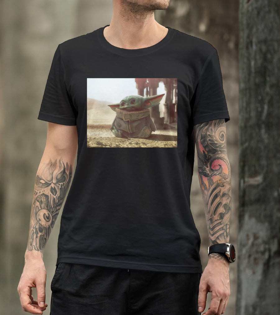 The Child Square Mandalorian Baby Yoda On Tatooine Desert T-Shirt