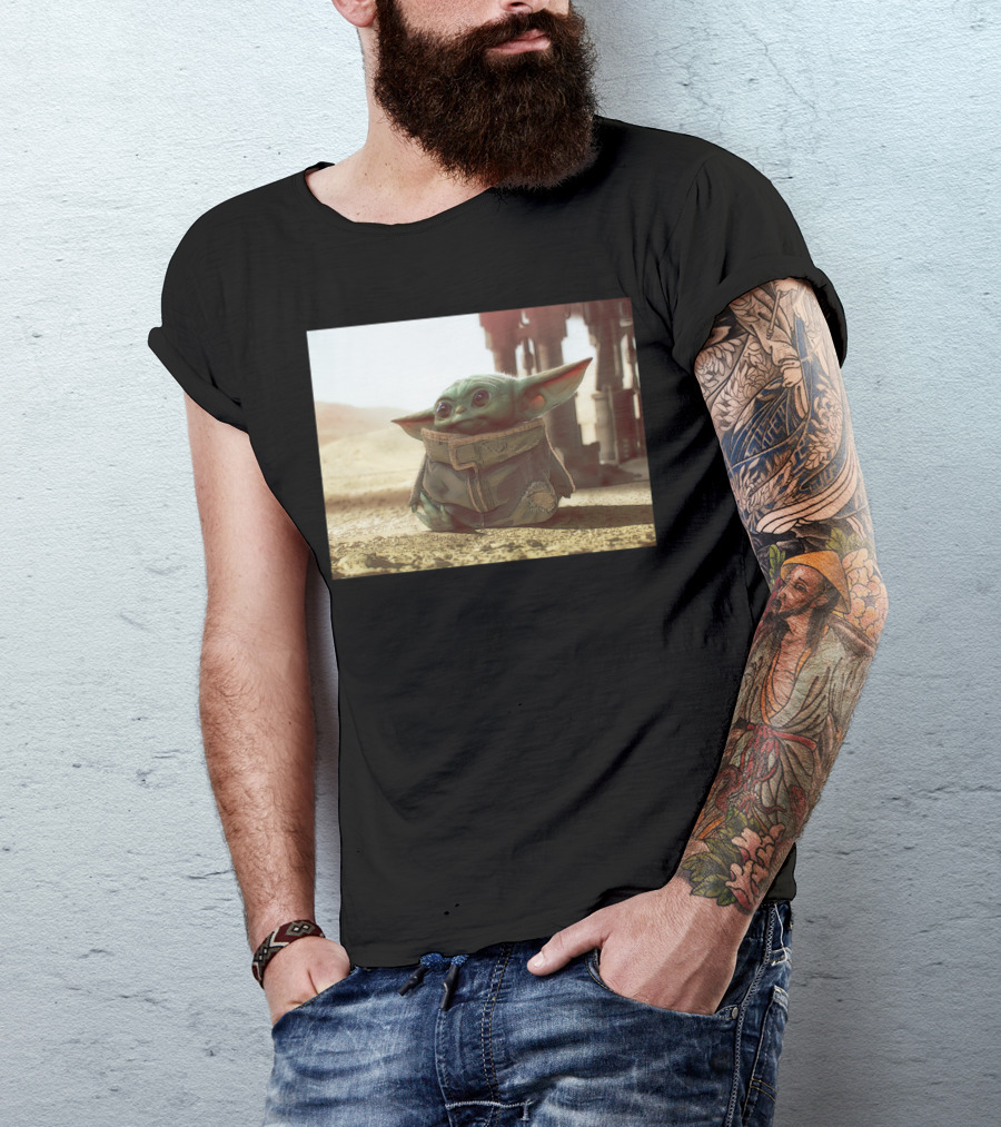 The Child Square Mandalorian Baby Yoda On Tatooine Desert T-Shirt