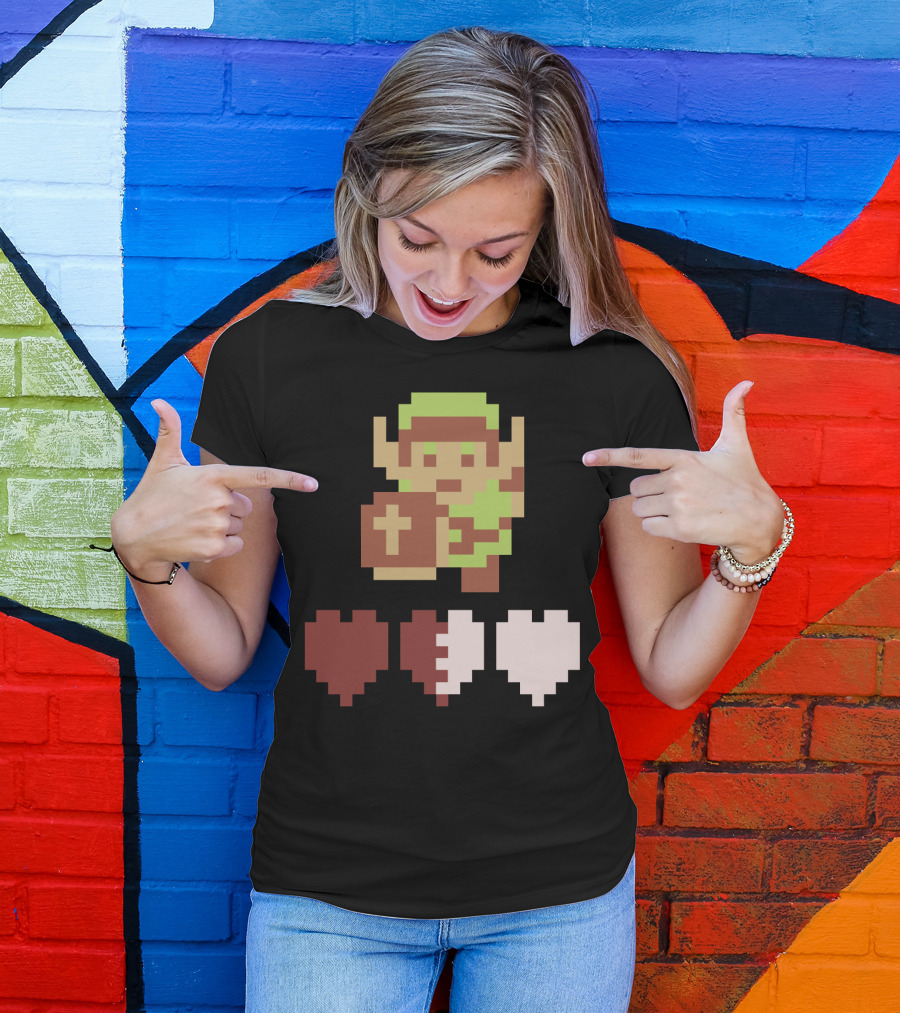 The Legend Of Zelda Link Pixel Art With Heart Containers T-Shirt